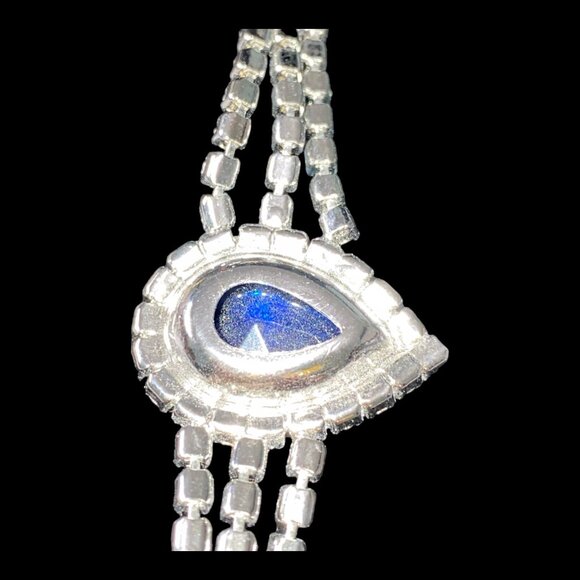 7 Inches Bracelet Blue Pear-Shaped Stone Rhinestone Silver-Toned - Picture 9 of 9